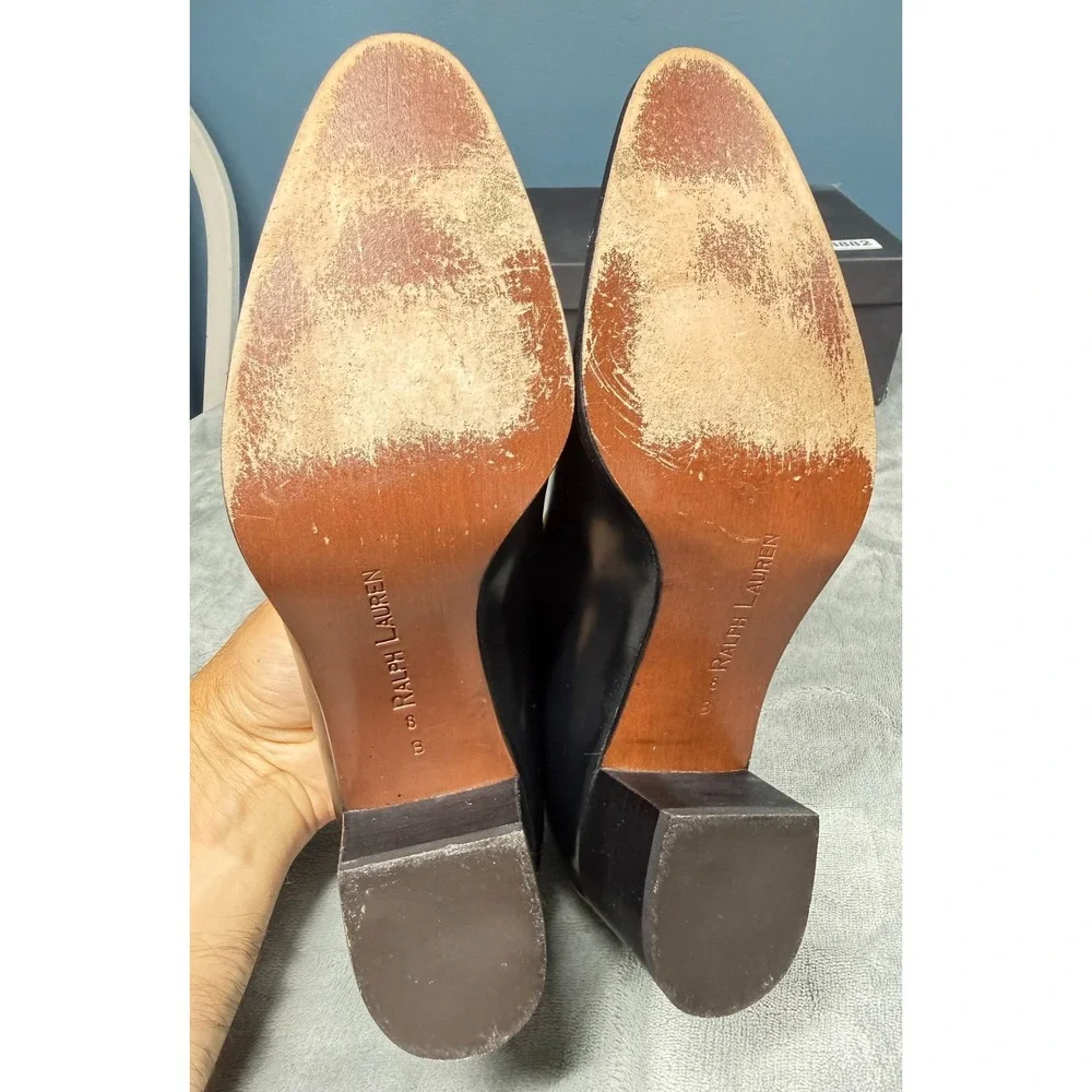 Ralph Lauren Downing Pump Womens 8B Black Leather Block Heel Italy